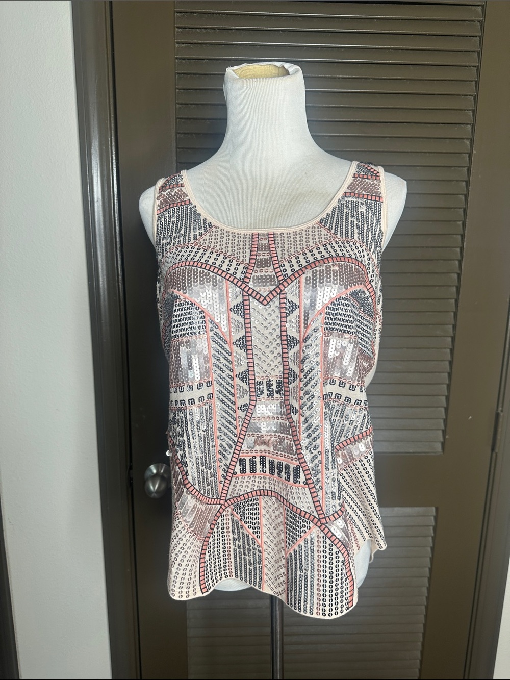 EXPRESS | Embellished Sequin Tank Top - Pink & Silver